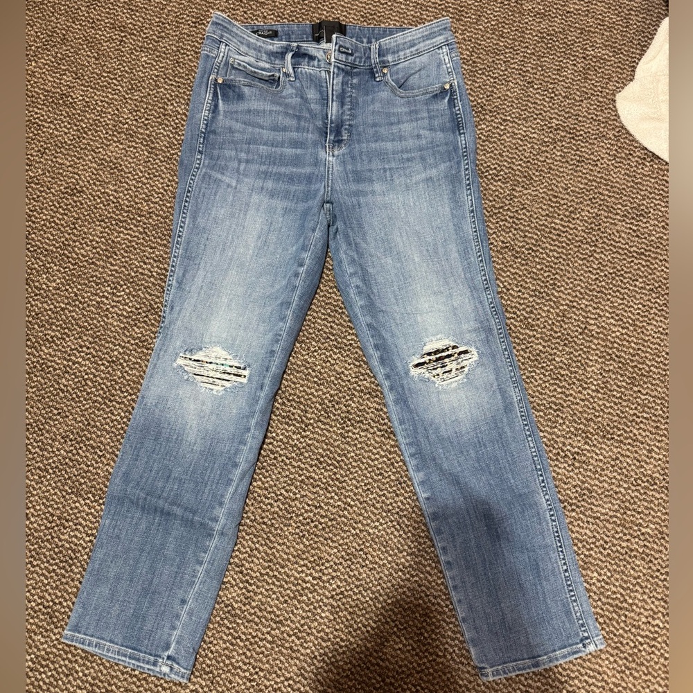 White House Black Market High-Rise Distressed Light Blue Jeans